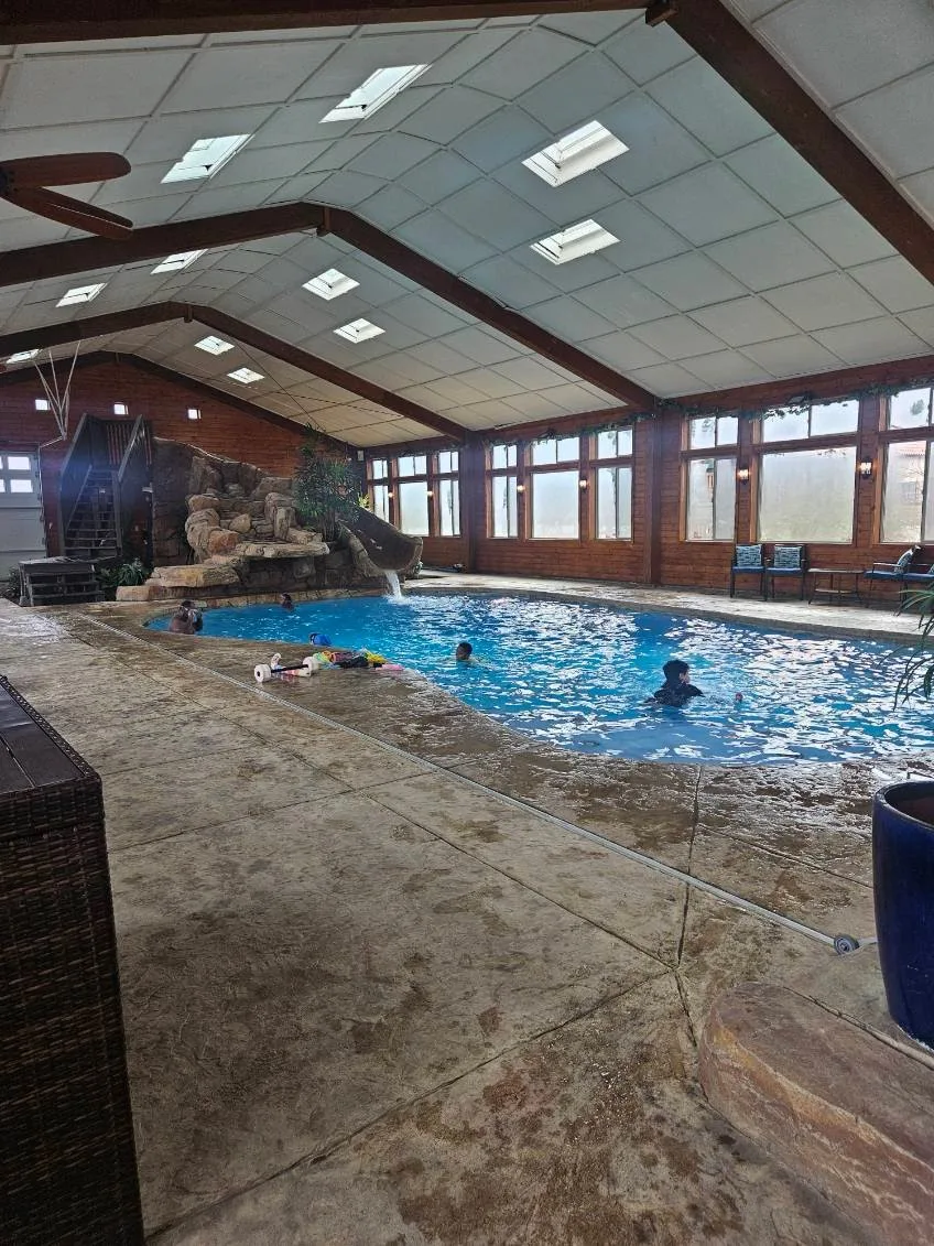 The indoor heated pool with skylights